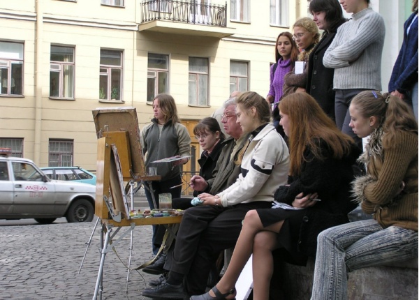 Д.А. Шувалов со студентами на пленэре. Фото вк-группы, посвященной художнику. Публикуется на сайте ant53.ru с разрешения администраторов группы.