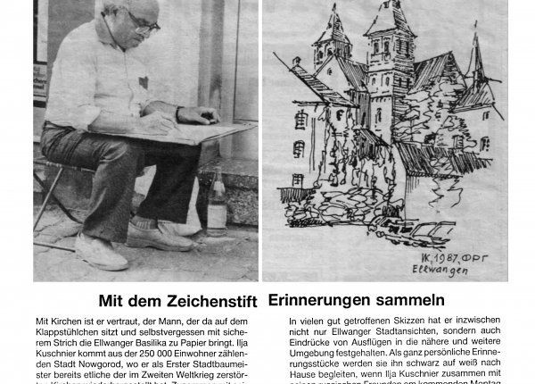 Mit dem Zeichenstift Erinnerungen sammeln // Schwabische Post. – 1987. – 27 august.