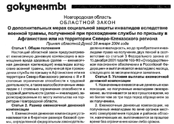 Областной закон № 250-ОЗ от 6 февраля 2004 г. // Новгор. ведомости. – 2004. – 11 февр.