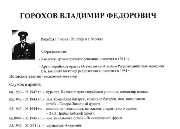 Краткая биография В.Ф. Горохова
